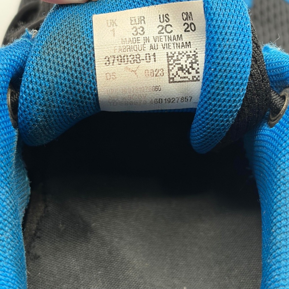 Puma Axelion Lightning Sneakers Kids Size 2C Black Blue Athletic Running Shoes - Picture 8 of 9